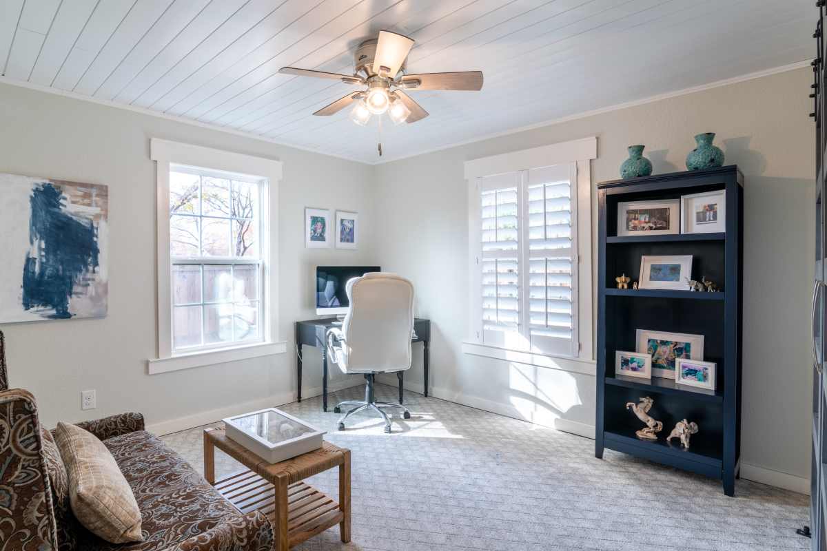 Plantation shutters in a home office near Clayton, North Carolina (NC)