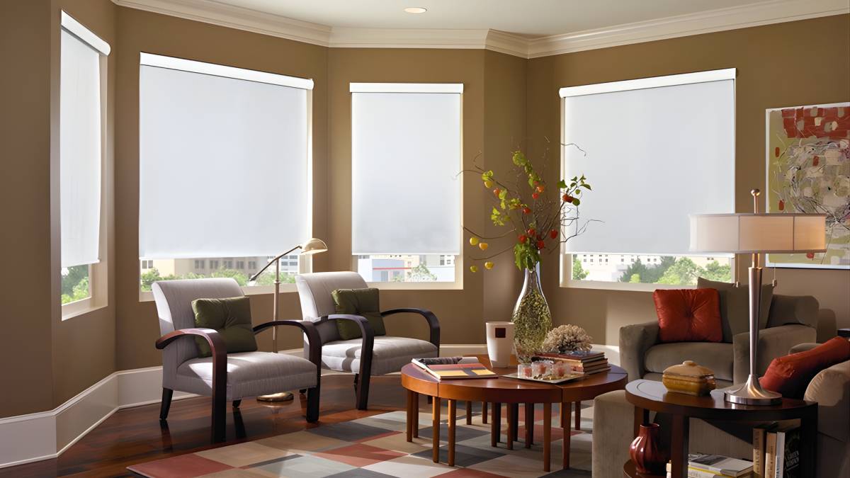 Shades on a bay window near Clayton, NC at Southern Accent Shutters & Blinds